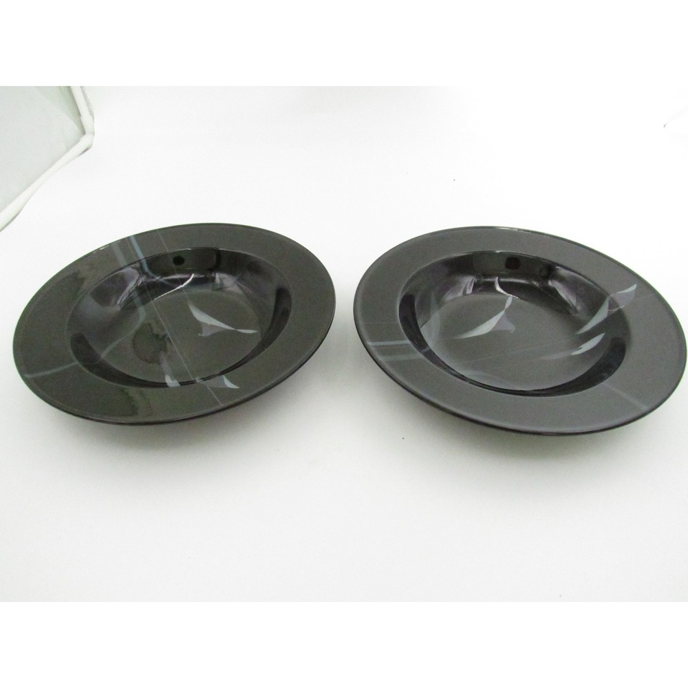 Mikasa Galleria Opus Black Glass Soup Pasta Bowls 9.5" Set of 2 FK701 Japan